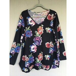 Soft Surroundings Top Women L Boho Floral V-Neck Tunic Long Sleeve Boho Cottage